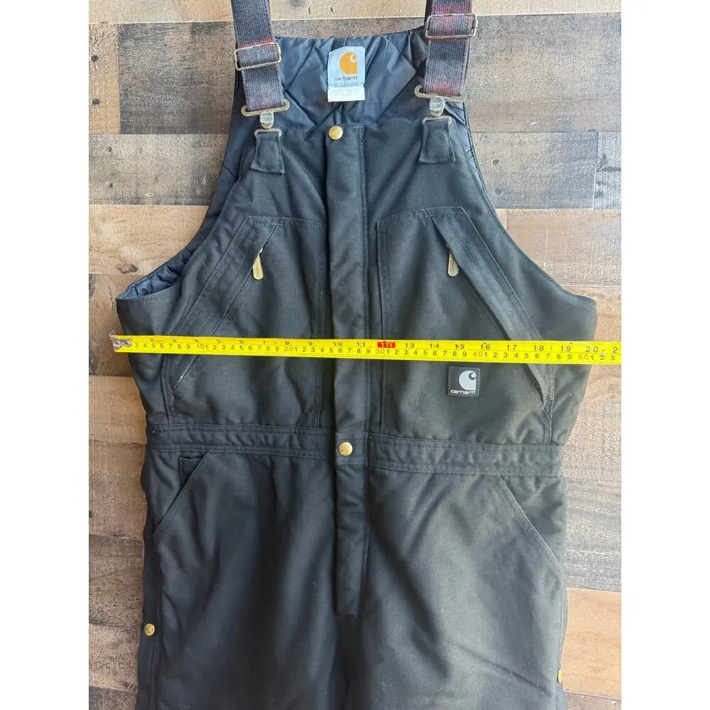 Vintage Carhartt Made in USA Black Quilt-Lined Duck Canvas Bib Overalls - Size L